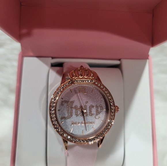Juicy Couture Crystal Crown  Rose Gold Toned watch Pink Bezel  New In Box - Picture 3 of 3